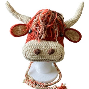 Henrietta Highland Cow hat Highland Coo hat with earflaps and braids and a beautiful flower garland perfect gift for her Highland Cow lovers image 7