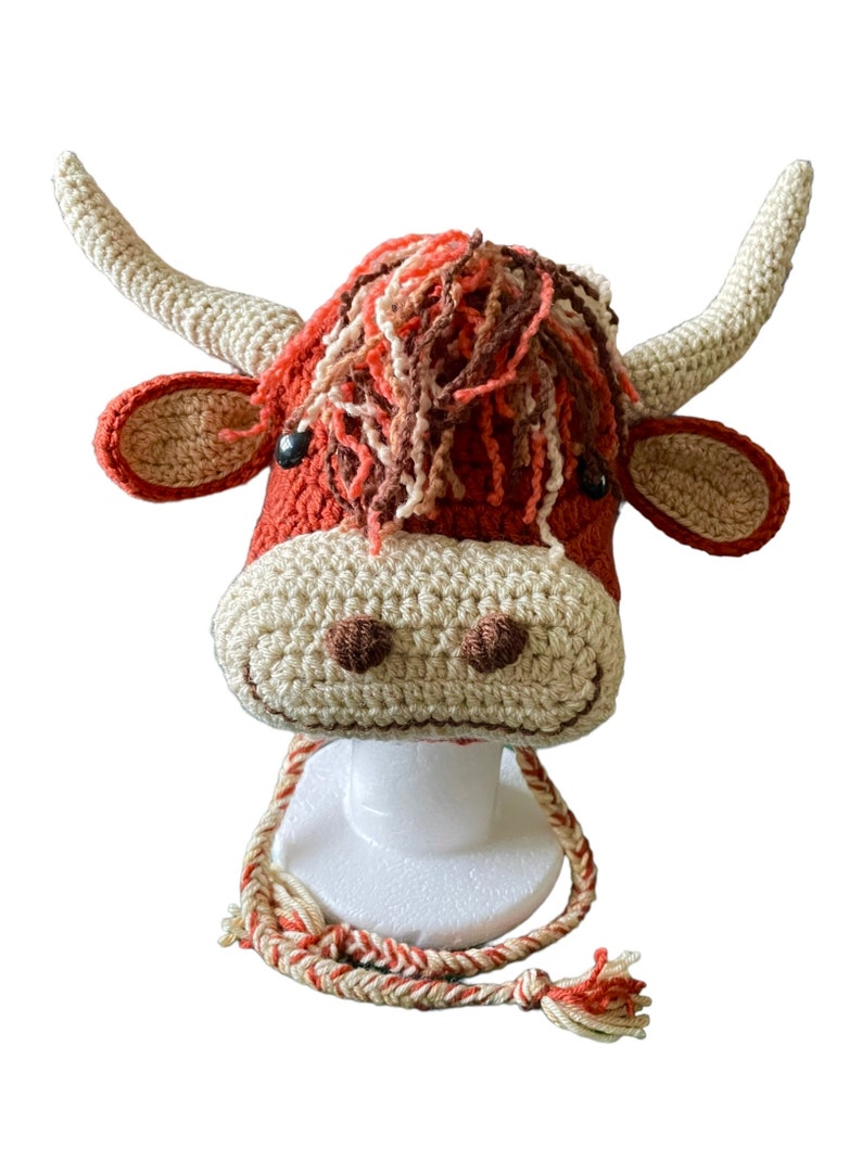 Henrietta Highland Cow hat Highland Coo hat with earflaps and braids and a beautiful flower garland perfect gift for her Highland Cow lovers image 7