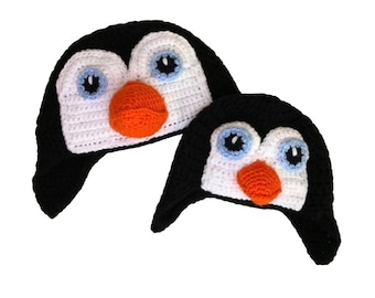 Bonnet pingouin au crochet, bonnet avec cache-oreilles animal, costume d'hiver, casquette chaude