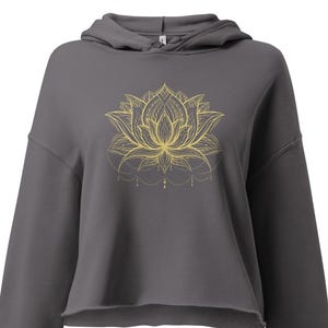 Cute Crop Hoodie with Golden Lotus Flower - Sweatshirts for Women with Spiritual Aesthetic for Yoga & Meditation