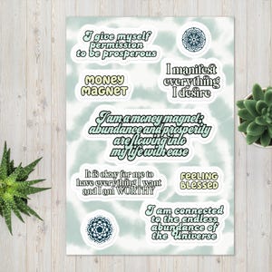 Affirmation Stickers Sheet for Abundance & Prosperity, Motivational Manifestation Stickers for Journals, Planners, Vision Boards