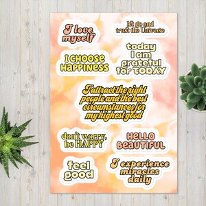 Affirmation Stickers Sheet for Positive Mindset, Self Love & Happiness, Manifestation Stickers for Journals, Planners, Vision Boards