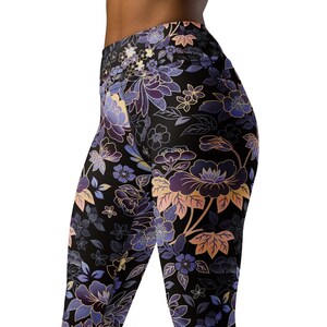 Dark Bohemian Floral Yoga Pants, High Waisted Leggings for Yoga, Dance, Walking, Running, Lounging & Travel - Everyday Premium Activewear