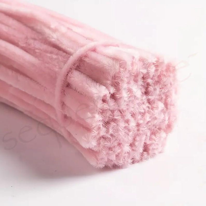 Baby Pink Chenille Craft Stems Pipe Cleaners 30cm x 6mm immagine 2