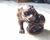 Exceptional early 20th century Hard Wood Japanese Netsuke in the form of a tiger