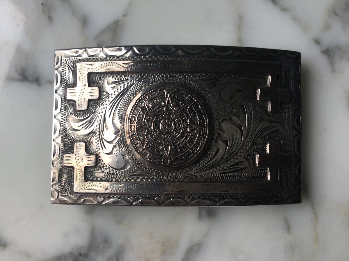 Excellent vintage Mexican silver belt buckle. Etsy