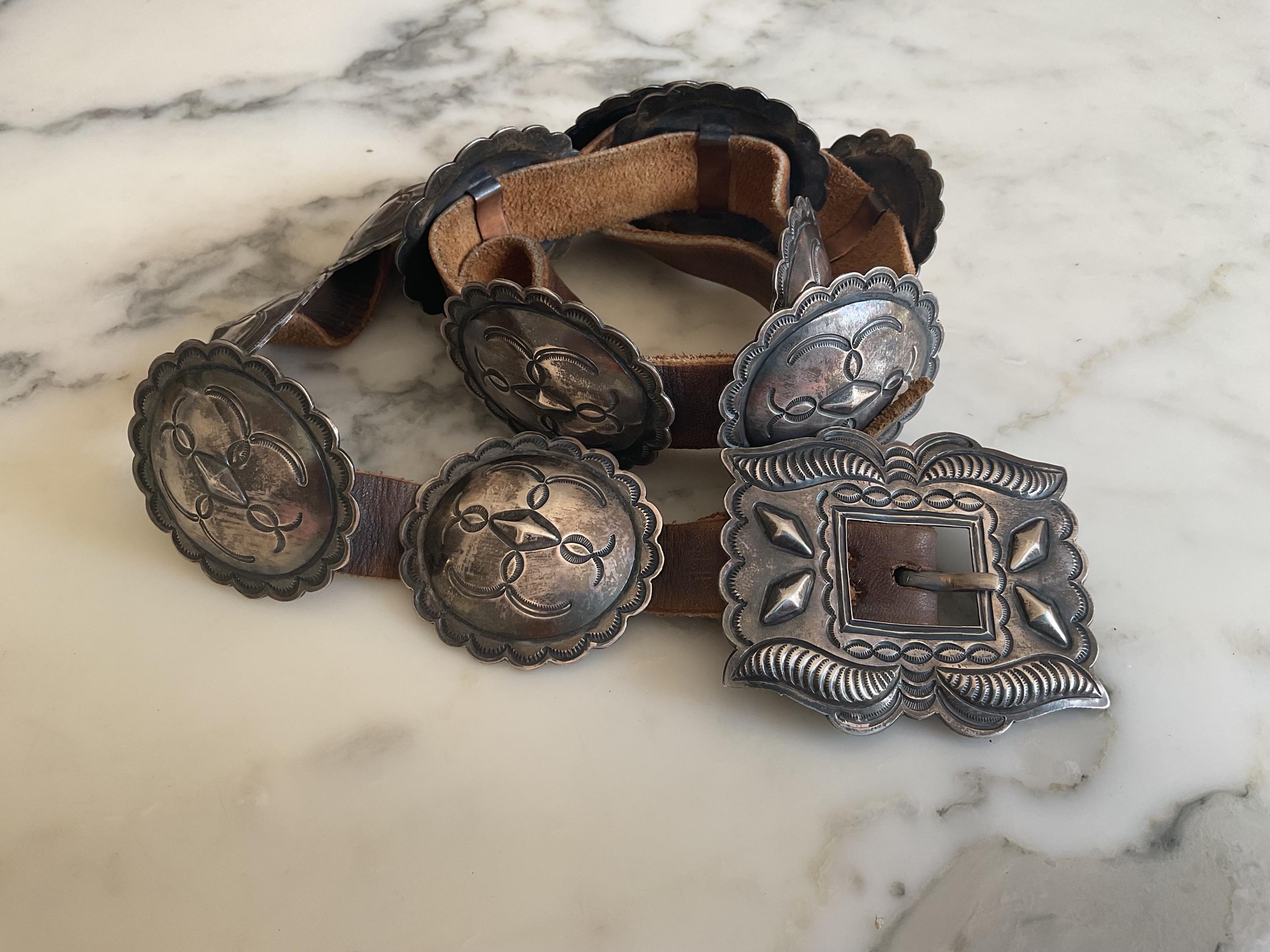 Heavy Heavy Early 1900's Vintage Native American Navajo Star Sterling Silver Concho Belt Old Heavy Heavy Early 1900's Vintage Native American Navajo Star Sterling Silver Concho Belt Old
