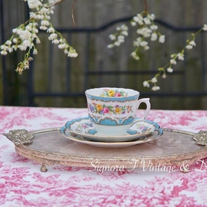 Vintage Crown Staffordshire Blue Trio Tunis roses flowers