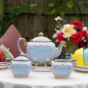 Seltenes Sadler Powder Blue Teekannen-Set: Vintage Englisches Teeservice