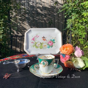 Antique Samuel Alcock Green &Hand painted flower Duo
