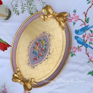 Lila Florence Ovaal dienblad met handgeschilderd boeket (XL)