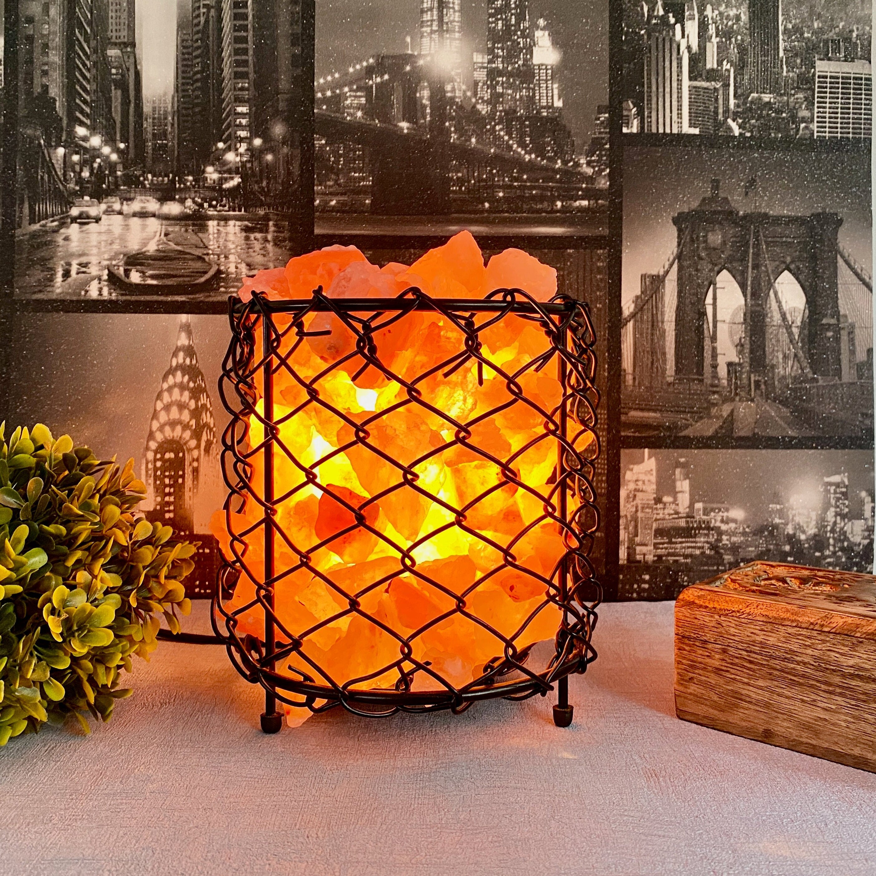 Himalayan Salt Round Metal Basket lamp Hand Crafted Salt Etsy