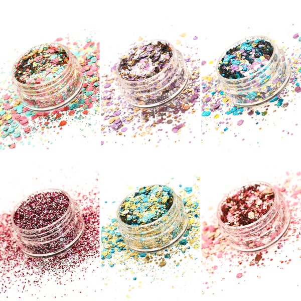 Newbie Collection - Bioglitter Bundle - 6 x 5ml pots or pouches - Biodegradable Eco-Friendly Glitter - Face & Body Cosmetic Glitter