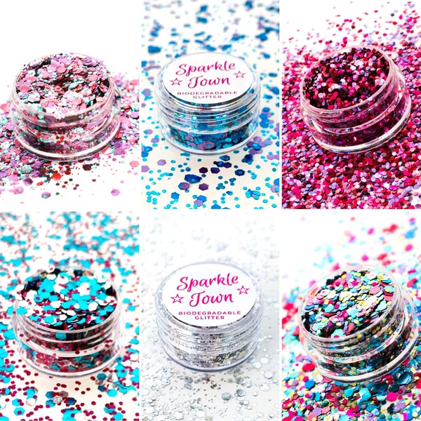 Festival Collection - Bioglitter Bundle - 6 x 5ml pots or pouches - Biodegradable Eco-Friendly Glitter - Face & Body Cosmetic Glitter