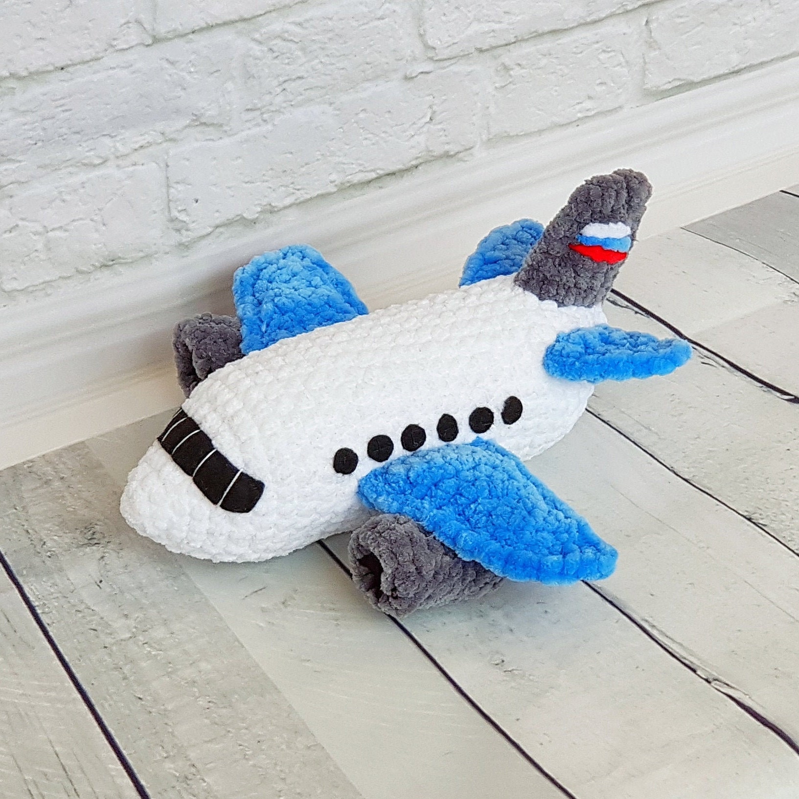 Plane whiteblue stuffed toy handmade Etsy