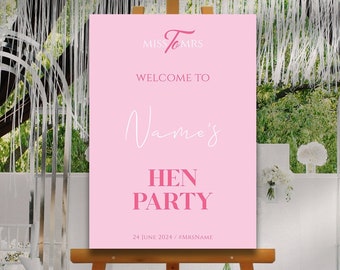 BLUSH PINK Hen Party Welcome Sign, A1, A2, A3 or A4, Bridal Shower Welcome Sign, Hen Do Welcome Sign, Hen Party Décor, Printed Sign, Wedding