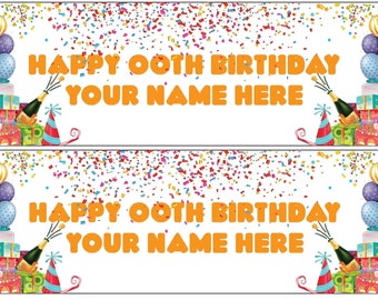 2 Personalised Birthday Banner Orange and White Balloon Presents Glitter Sparkle Wall Decor Party Supplies