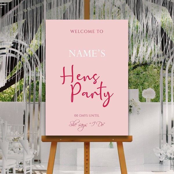 BLUSH PINK Hen Party Welcome Sign, A1, A2, A3 or A4, Bridal Shower Welcome Sign, Hen Do Welcome Sign, Hen Party Décor, Printed Sign, Wedding