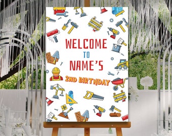 CONSTRUCTION Birthday Party Welcome Sign, A1, A2, A3 or A4, Birthday Party Signs, Birthday Decorations, Boys Girls Kids Birthday Party Sign