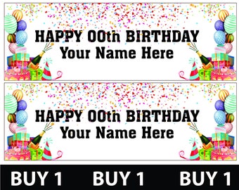 Buy 1 Get 1 Free 2 Personalised With Black Text Birthday Banners - 16th 18th 21st 30th 40th 50th Birthday Party - Celebration - Occasion
