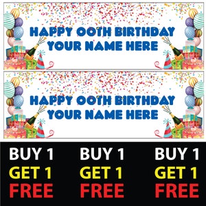 Buy 1 Get 1 Free 2 Personalised With Blue Text Birthday Banners - 16th 18th 21st 30th 40th 50th Birthday Party - Celebration - Occasion