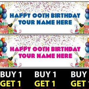 2 Personalised Birthday Banners Multiple Colour Balloons For Kids Children Adults Party Supplies Decoration For Him For Her 16th 18th 21st