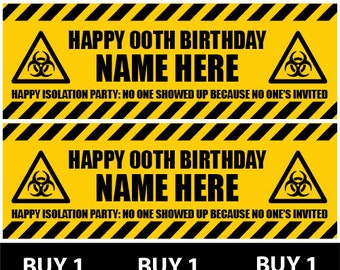 2 personalised Lockdown Birthday party text banners quarantine home parties