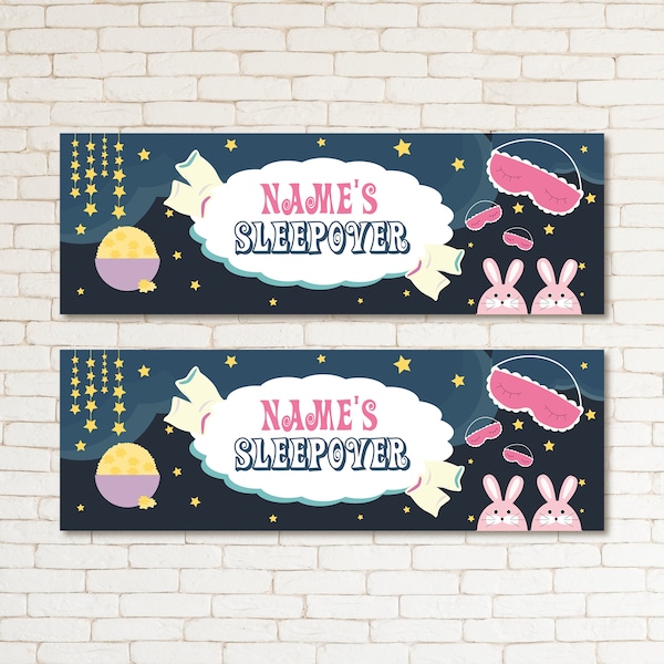 Buy 1 Get 1 Free 2x Personalised Sleepover Party Kids & Adult Birthday Banner Event Decor Occasion