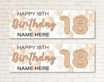 2 Personalised 18th Birthday Gold White Kid & Adult Birthday Milestone Birthday Party Supplies Banner Event Wall Decor Celebrations