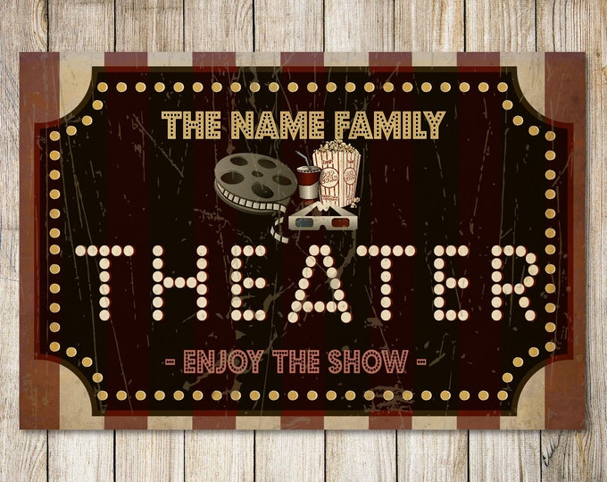 PERSONALISED Theater Sign Cinema Film Party Movie Night Home Decor Metal Plaque