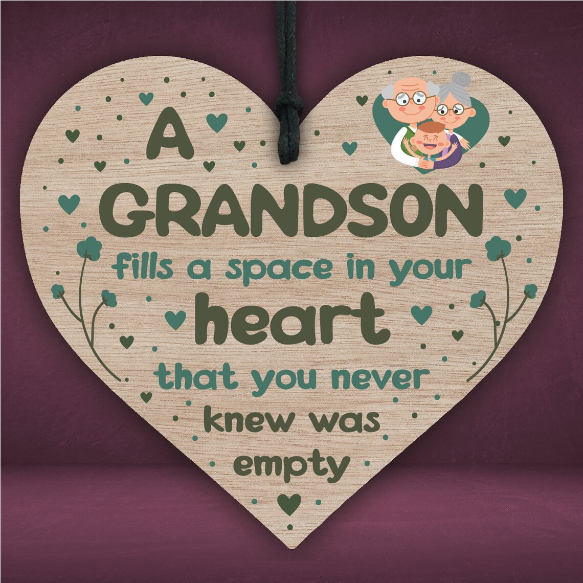 130 Printed Grandson Plaque Keepsake Wooden Heart Birthday Etsy