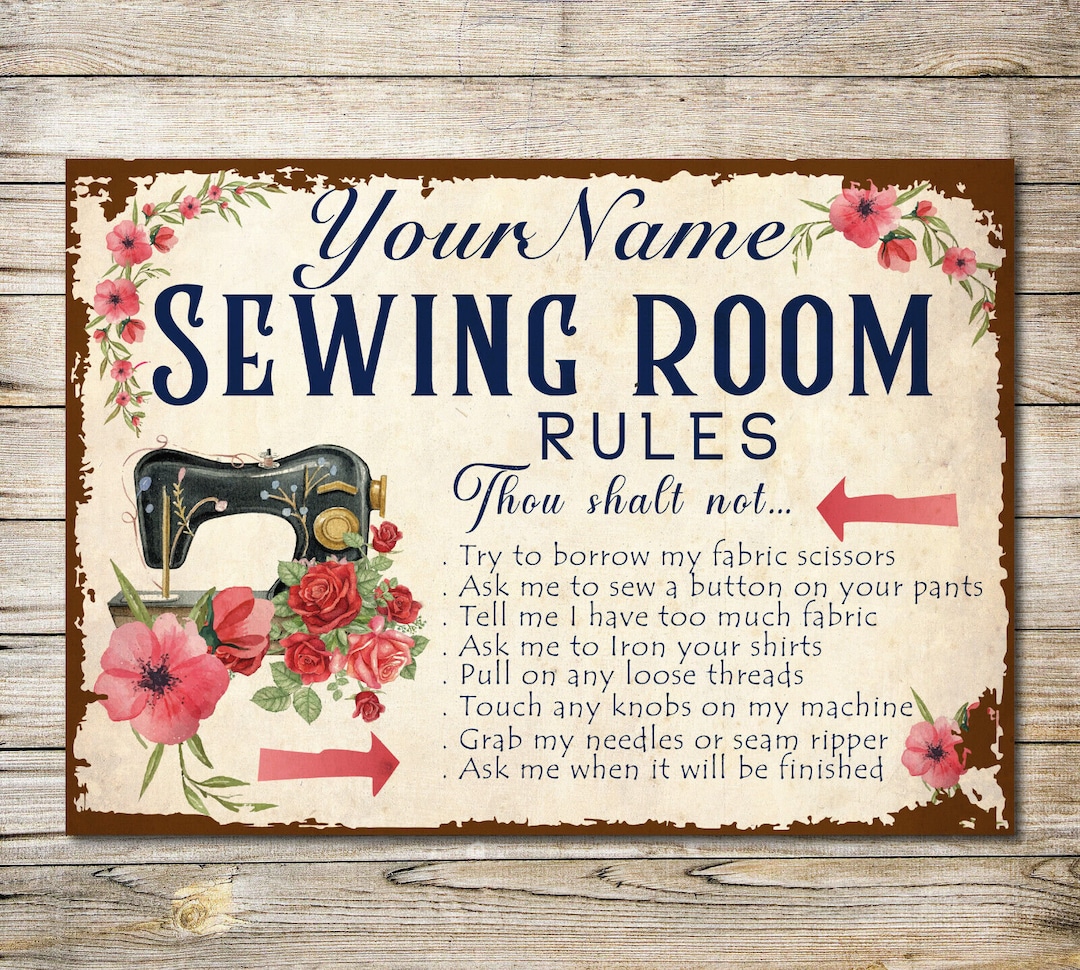 PERSONALISED Sewing Room Rules Sign Awesome Gift Wall Decor Metal