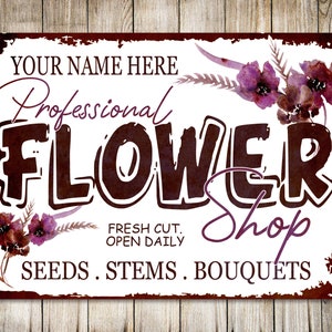 PERSONALISED Floristry Flower Shop Sign Custom Gift Wall Decor Metal Plaque