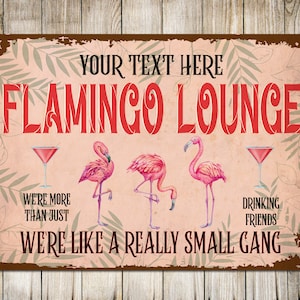 PERSONALISED Flamingo Lounge Sign Small Gang Ladies Drinks Cocktails Pink Customised Wall Decor Metal Plaque