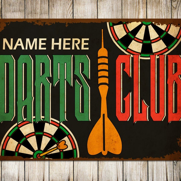 PERSONALISED Darts Club Sign Man Cave Pub Signage Custom Metal Plaque Sign Gift