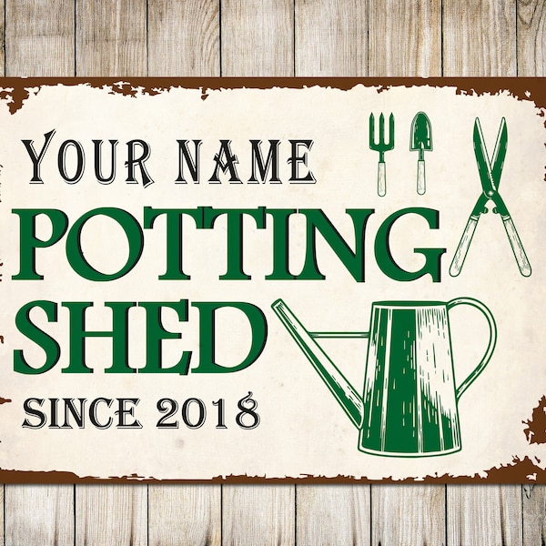 PERSONALISED Potting Shed Sign Gardening Allotment Greenhouse Gardener Flowers Vegetables Herbs Custom Gift Wall Art Decor Metal Plaque