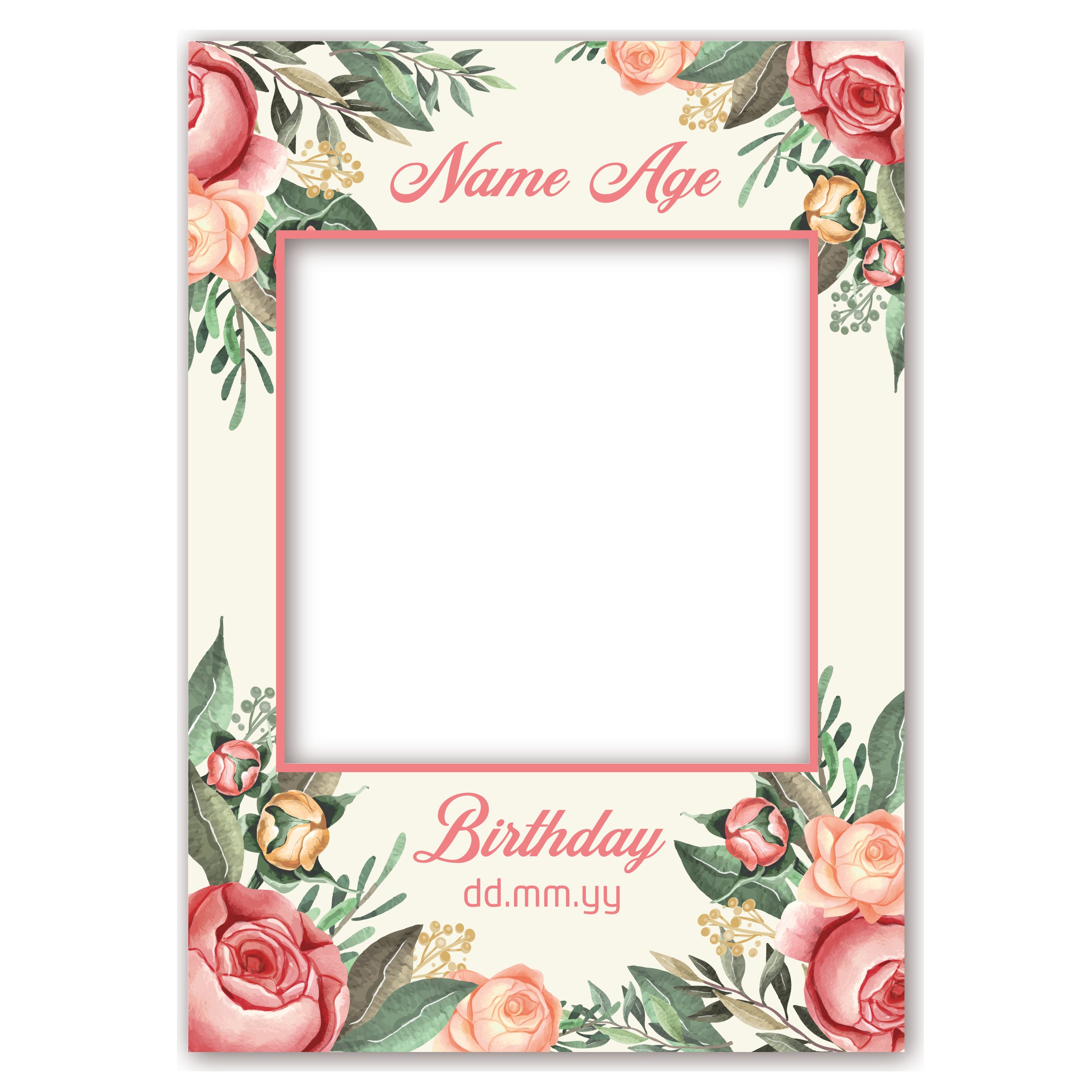 PERSONALISED SELFIE FRAME 0014 Name Age and Date Flowers - Etsy UK
