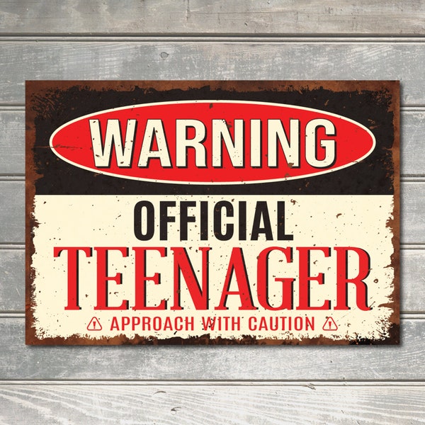 Warning Official Teenager Sign Indoor/Outdoor Teen's Bedroom Decor Metal Plaque