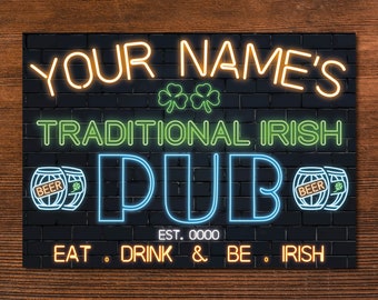 Personalised Irish pub Bar Neon Effect Sign Custom Wall Decor Metal Plaque