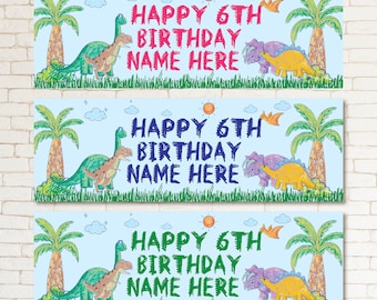 2 Personalised Dinosaur Birthday Banners Mulitple Colours Dino Party Supplies Kids Children Adults Boys Girls Baby Dino