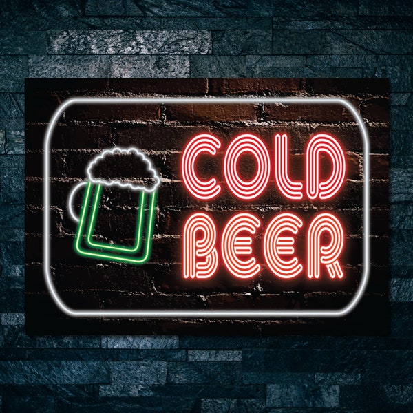 Deveau Cold Beer Neon Light Metal wall Sign Decor Metal Plaque