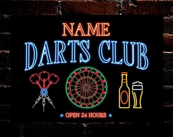 PERSONALISED Darts Club Metal Plaque Home Bar Pub Shed Neon Effect Signs Decor