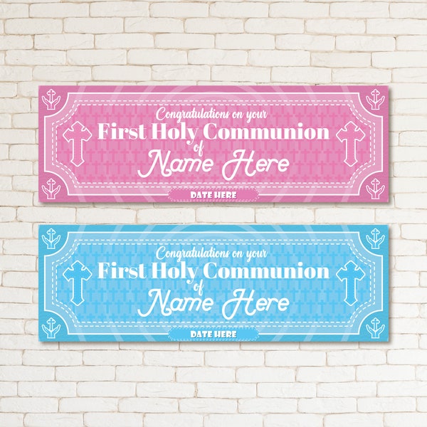 Buy 1 Get 1 Free 2x Personalised Congratulations on your first holy communion banners - boy/girl