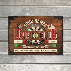 PERSONALISED Darts Club Sign Good Times Friends Professional Decor Metal Plaque