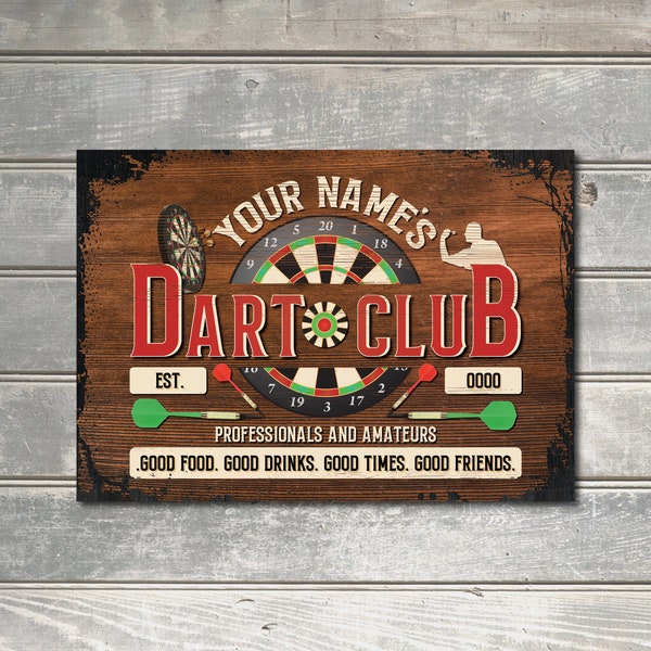 PERSONALISED Darts Club Sign Good Times Friends Professional Decor Metal Plaque