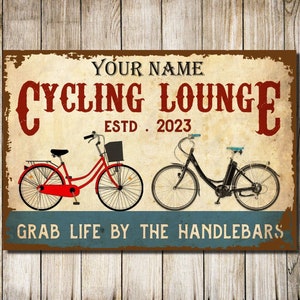 PERSONALISED Cycling Lounge Grab Life Classic Wall Sign Decor Metal Plaque