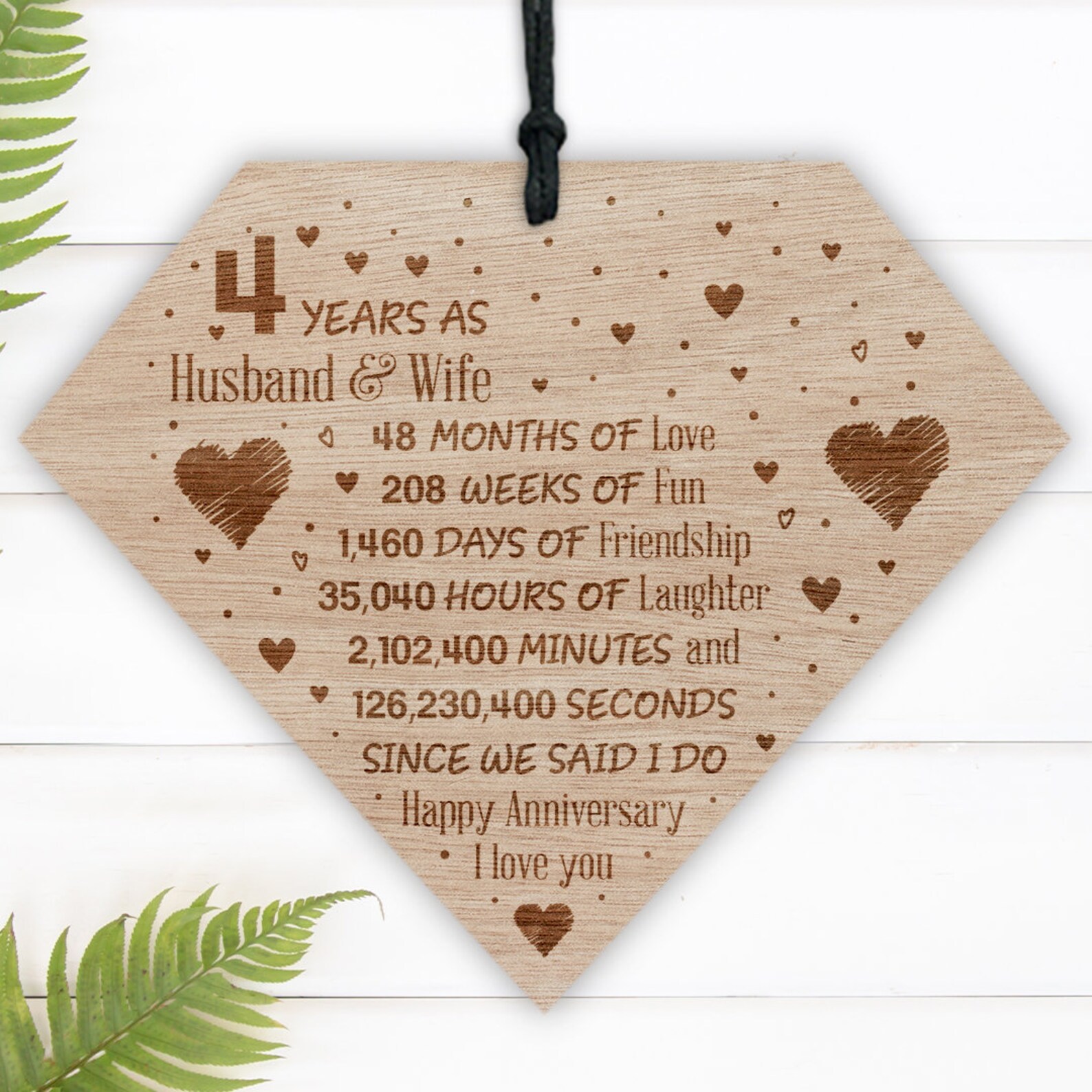 DE101 Engraved 4th Wedding Anniversary Gift Wooden Diamond Etsy UK