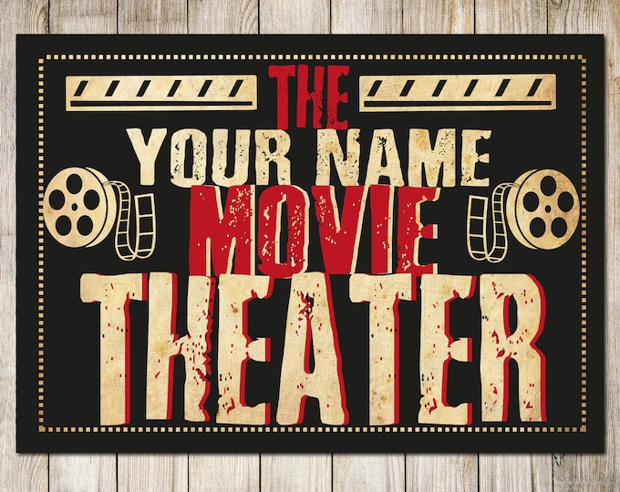 PERSONALISED Family Movie Theater Vintage Media Room Theatre Movie Film Cinema Room Signs Decor Metal Plaque