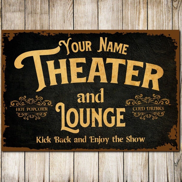 PERSONALISED Home Theater Decor Wall Sign Indoor/Outdoor Decor Metal Plaque