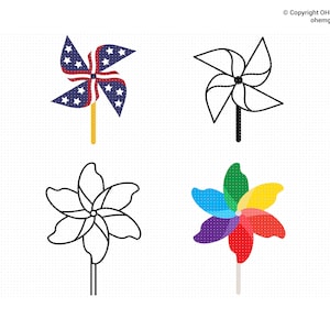 Pinwheel Svg, Patriotic Pinwheel Svg, Rainbow Pinwheel Svg, Flower Pinwheel Svg, eps, png, dxf, clipart for cricut or silhouette